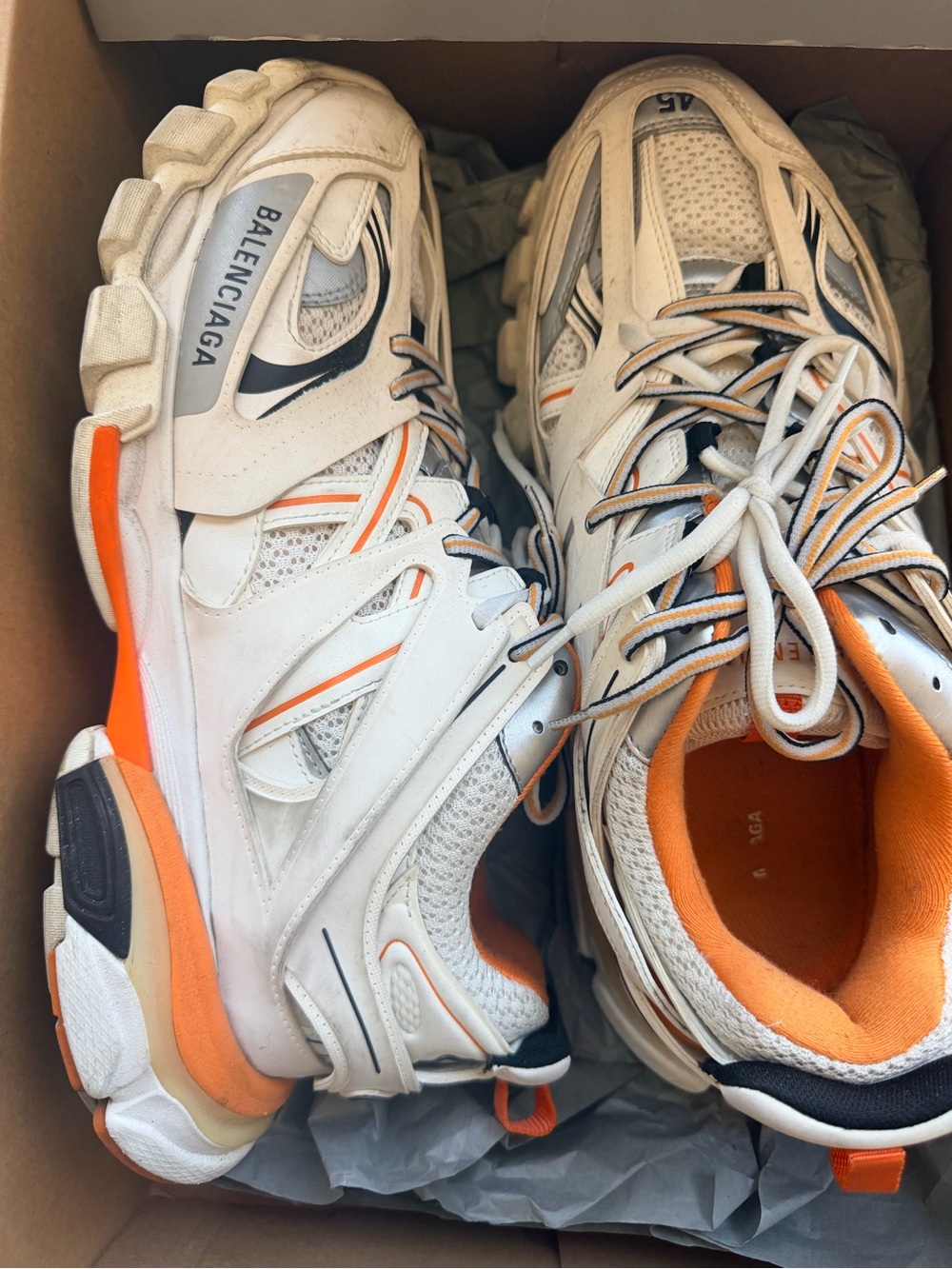 Balenciaga White Orange & Black Chunky Runner Sneakers